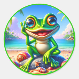 Cool Summer frog lovers beach Classic Round Sticker