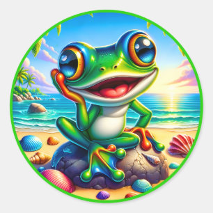 Cool Summer frog lovers beach Classic Round Sticker
