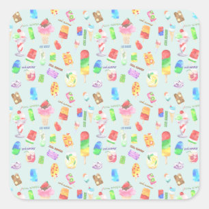 cool summer- ice cream, popice, and cold drink square sticker