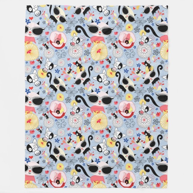 Cool Summer Kitty Fleece Blanket (Front)