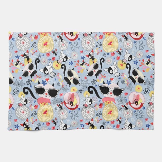 Cool Summer Kitty Kitchen Towel (Horizontal)