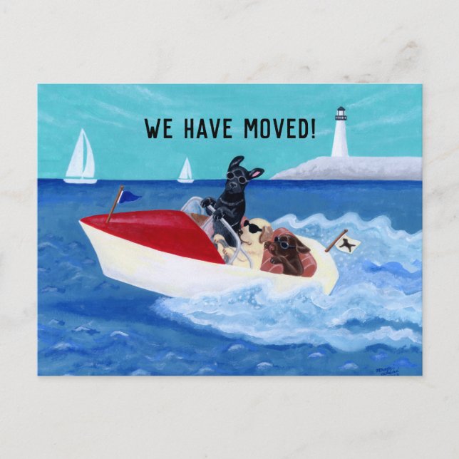 Cool Summer Labradors New Address 3 Announcement Postcard (Front)