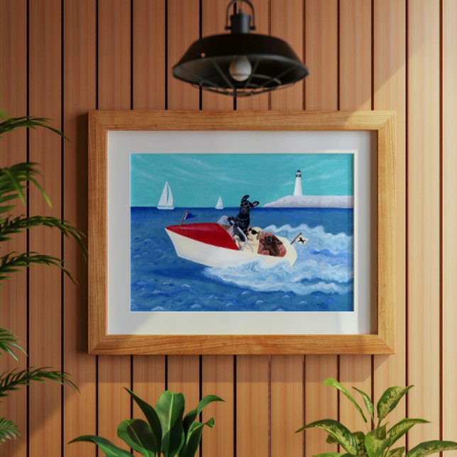 Cool Summer Labradors Painting Poster (Cool Summer Labradors Poster for Labrador Owners, Summer House and Beach House.  Whimsical Lab Art.)