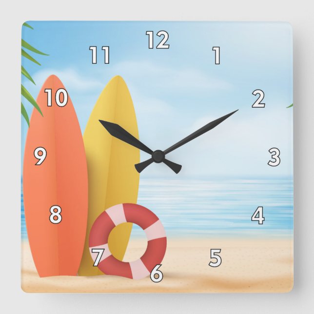 Cool Summer on the Beach with Surf Boards Square Wall Clock (Front)