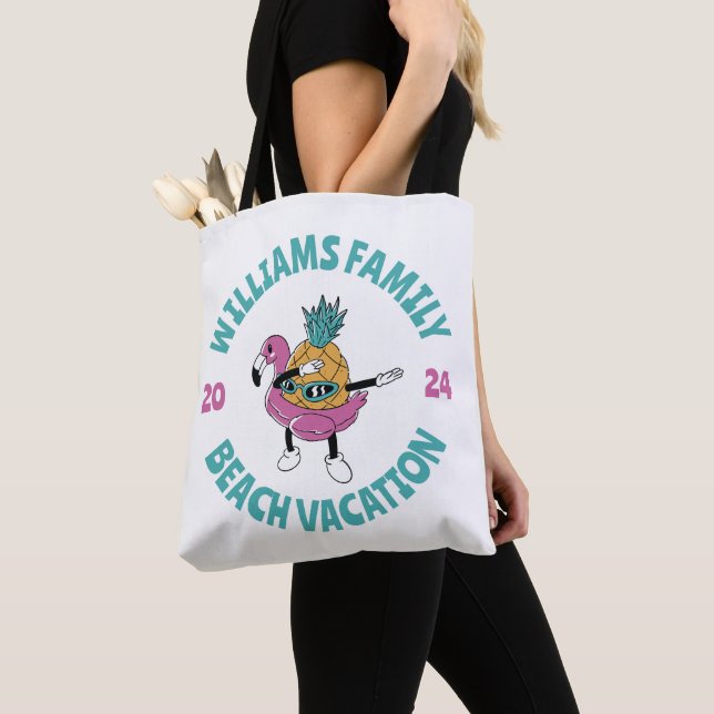 Cool Summer Pineapple Family Beach Vacation Tote Bag (Close Up)
