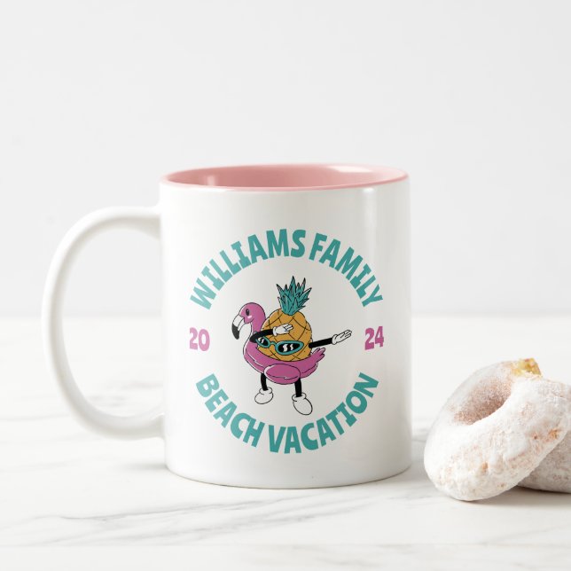 Cool Summer Pineapple Family Trip Beach Vacation Two-Tone Coffee Mug (With Donut)