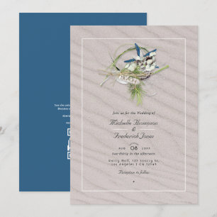 Cool Summer QR Code RSVP Beach Wedding Invitation