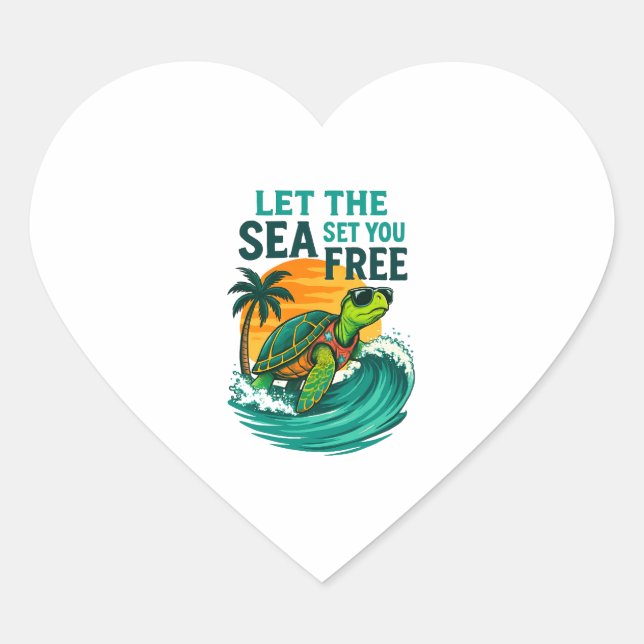 Cool Summer – Sea Turtle Vibes Heart Sticker (Front)