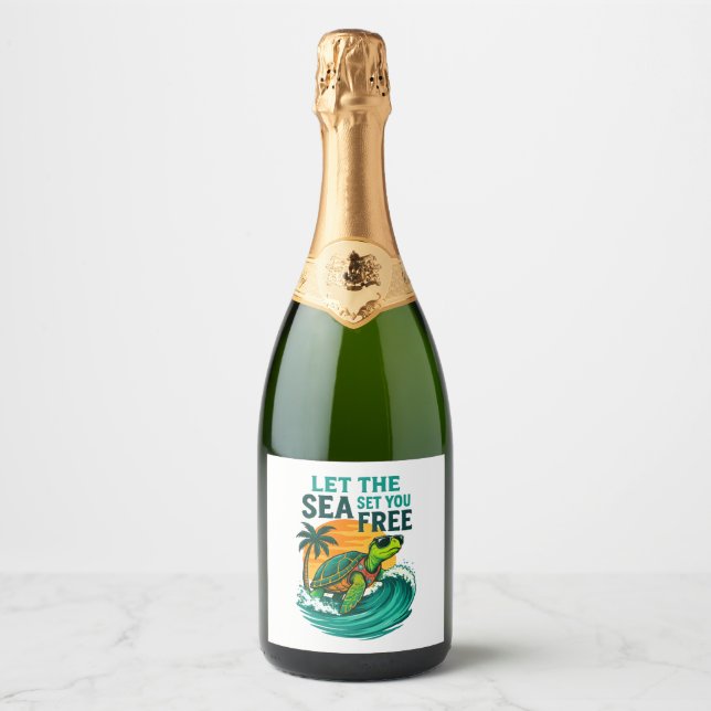 Cool Summer – Sea Turtle Vibes Sparkling Wine Label (Front)