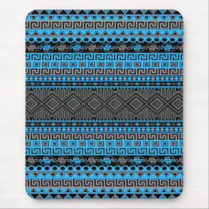 Cool summer trendy neon blue Aztec pattern Mouse Pad