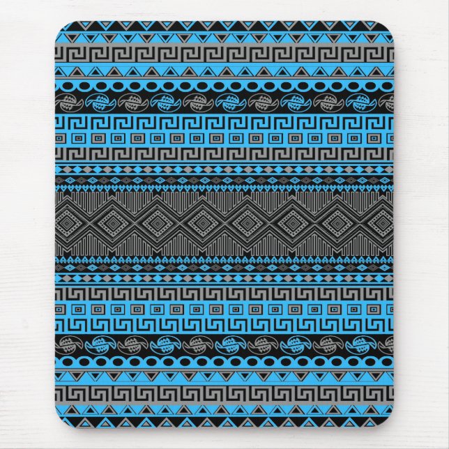 Cool summer trendy neon blue Aztec pattern Mouse Pad (Front)