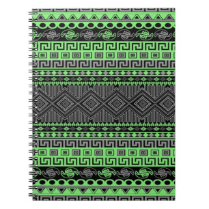Cool summer trendy neon green grey black Aztec Notebook