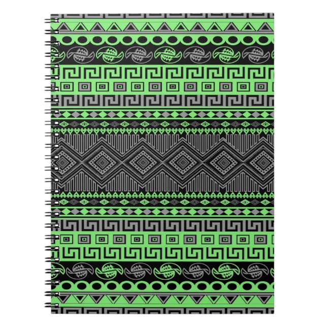 Cool summer trendy neon green grey black Aztec Notebook (Front)