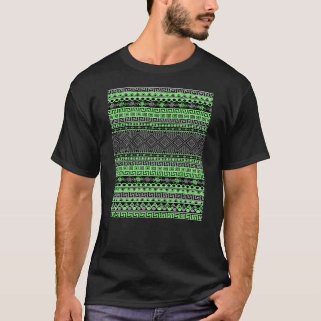 Cool summer trendy neon green grey black Aztec T-Shirt (Front)
