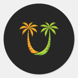Cool summer vacation men women sunset beach palm classic round sticker