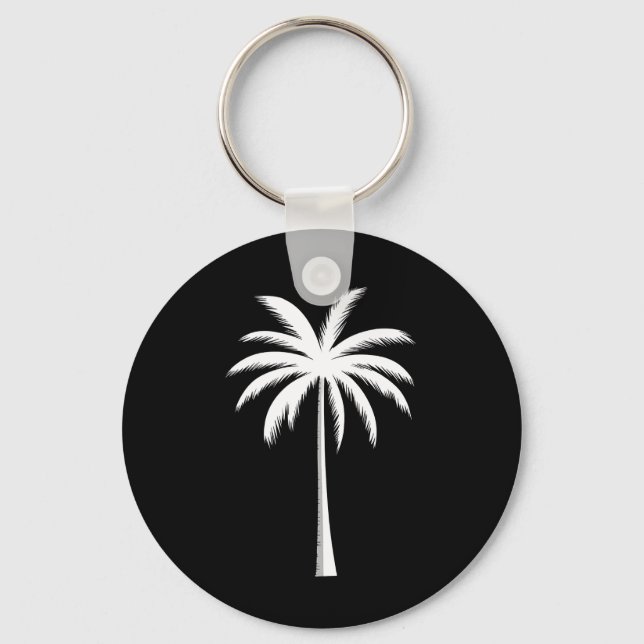 Cool Summer Vacation Sunset Beach Palm Tree Keychain (Front)