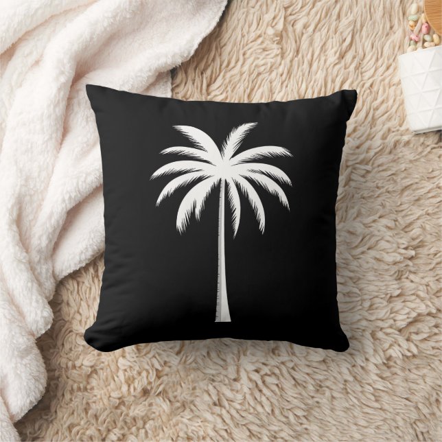 Cool Summer Vacation Sunset Beach Palm Tree Throw Pillow (Blanket)