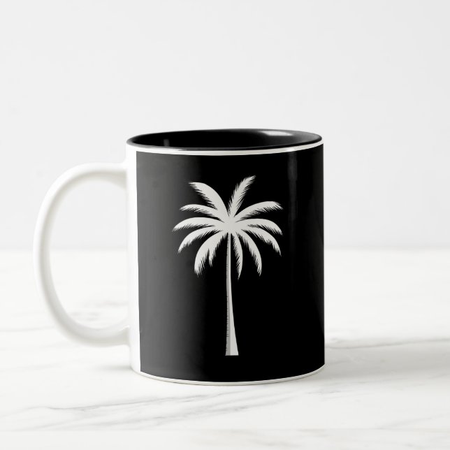 Cool Summer Vacation Sunset Beach Palm Tree Two-Tone Coffee Mug (Left)