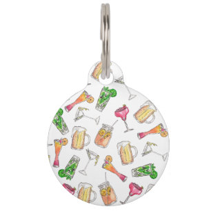 Cool Summer Watercolor Painted Mixed Drinks Patter Pet Tag