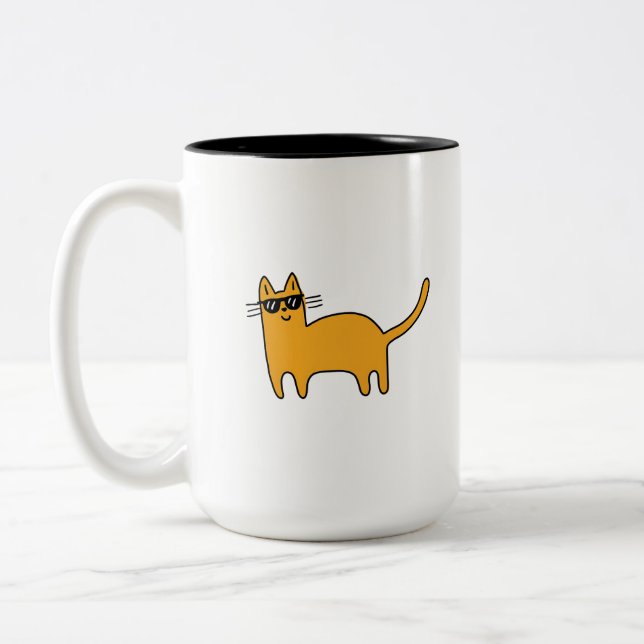 Cool Sunglasses Cat Two-Tone Coffee Mug (Left)