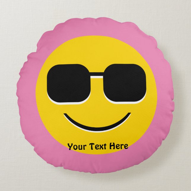 Cool Sunglasses Emoji Guy Round Pillow (Front)