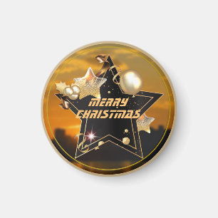 Cool Sunrise Gold Black Metallic Stars Merry Xmas Magnet