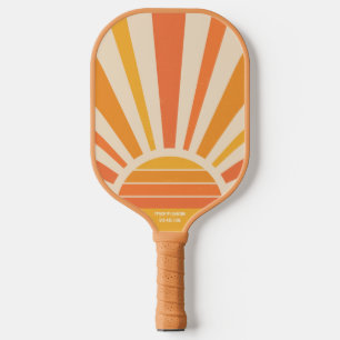 Cool Sunrise Retro Rays Custom Text Name Phone # Pickleball Paddle