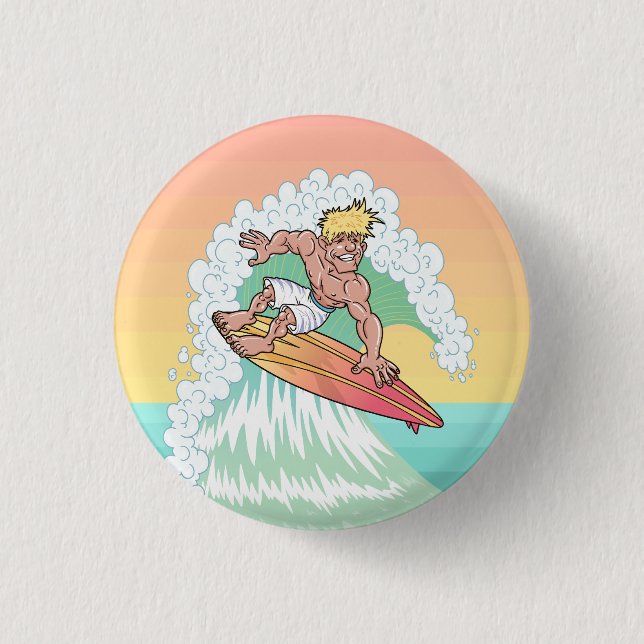 Cool Sunset Surfer 1 Inch Round Button (Front)