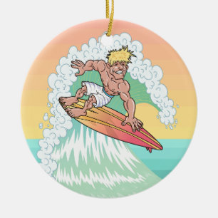 Cool Sunset Surfer Ceramic Ornament