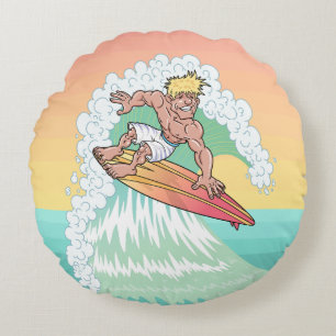 Cool Sunset Surfer Round Pillow