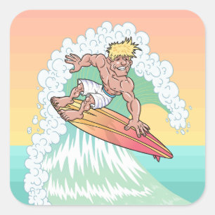 Cool Sunset Surfer Square Sticker