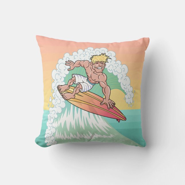 Cool Sunset Surfer Throw Pillow (Front)