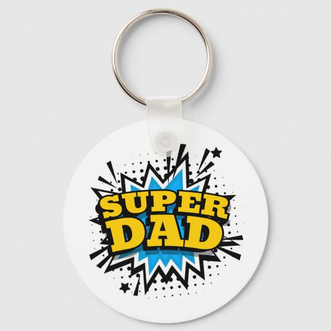 Cool Super Dad Blue Black Yellow White Keychain (Front)