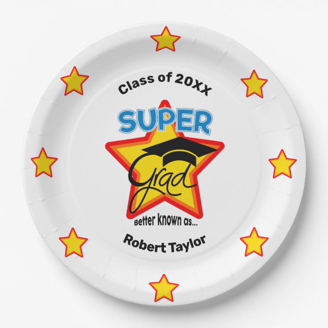 Cool Super Grad Logo - Personalize Name and Year   Paper Plate (Front)