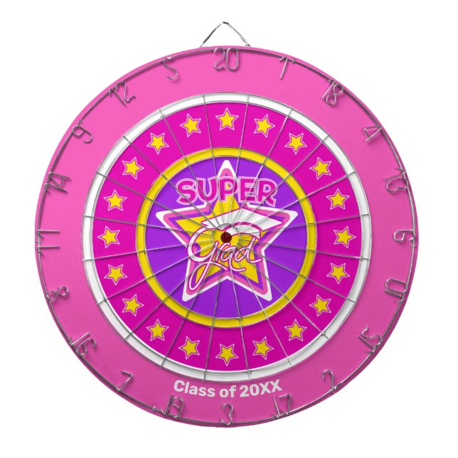 Cool Super Grad Pink - Personalize Graduation Year Dartboard (Front)