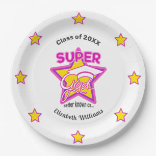 Cool Super Grad Pink - Personalize Name and Year Paper Plate