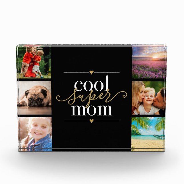 Cool Super Mom Black And Gold 6 Photo Block (Front)