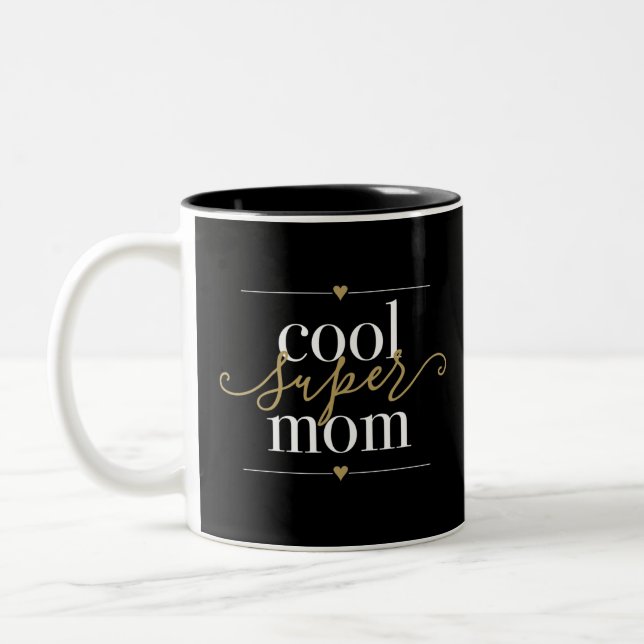 Cool Super Mom Modern Elegant Black And Gold Two-Tone Coffee Mug (Left)