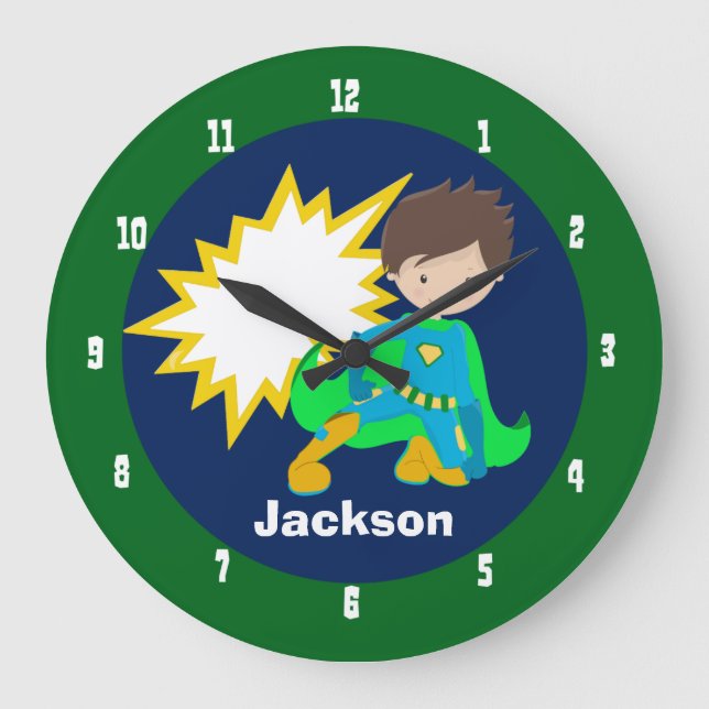 Cool Superhero Boy Large Clock (Front)