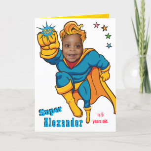 Cool Superhero Flying Photo Birthday  Card