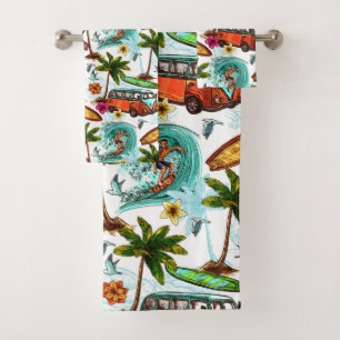 Cool surf beach pattern bath towel set