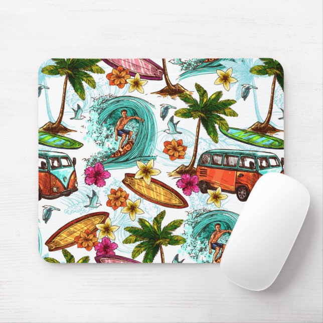 Cool surf beach pattern mouse pad (With Mouse)