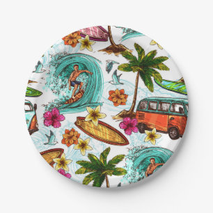 Cool surf beach pattern paper plate