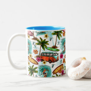 Cool surf beach pattern Two-Tone coffee mug