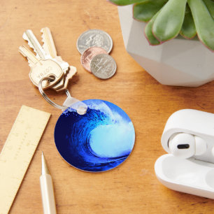 Cool Surf Style Blue Wave  Keychain