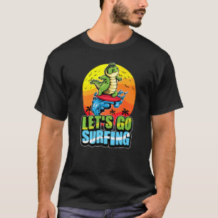 Cool Surfer Crocodile Surfing Summer Ocean & Waves T-Shirt