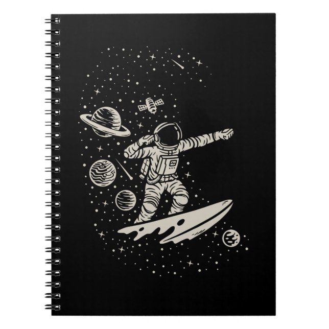Cool Surfing Astronaut Space Planets Cosmonaut Notebook (Front)