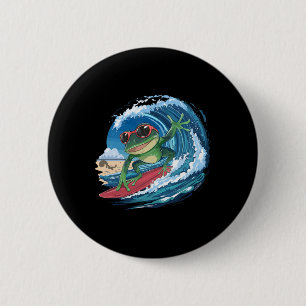 Cool Surfing Frog With Sungles And Waves For A Sur 2 Inch Round Button
