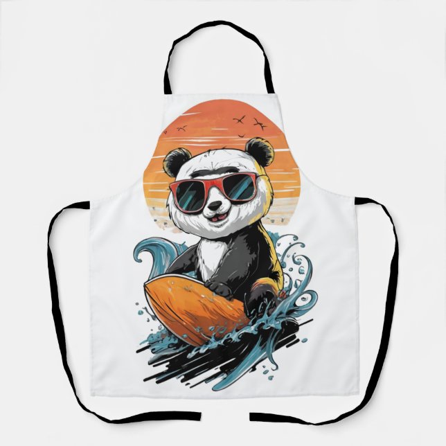 Cool Surfing Panda Bear Apron (Front)