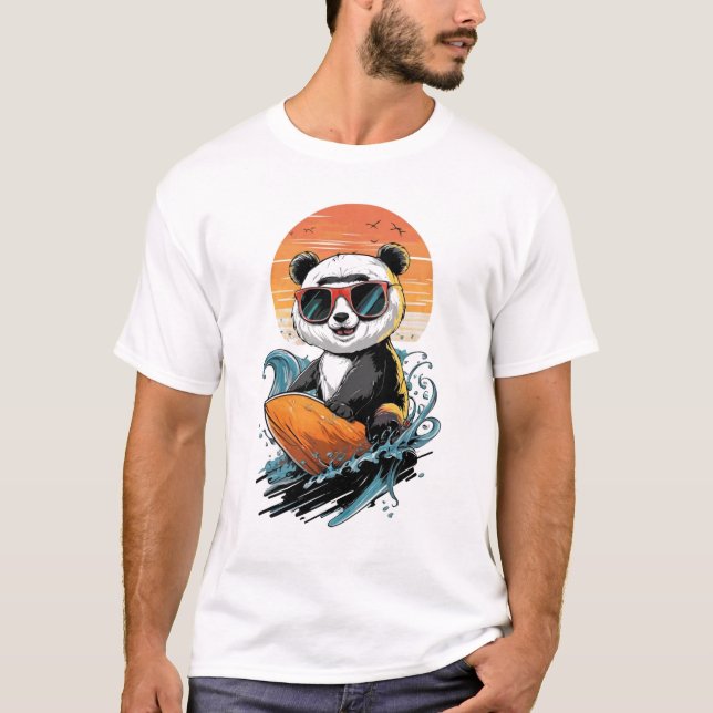 Cool Surfing Panda Bear T-Shirt (Front)